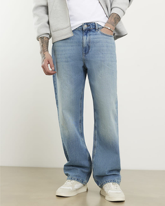 Jeans vintage en coton délavé à l'acide pour hommes, coupe large, style mode, avec effet usé, coupe droite, style charpentier, baggy, motif animalier, pour fabricants sur mesure - Product Image 4