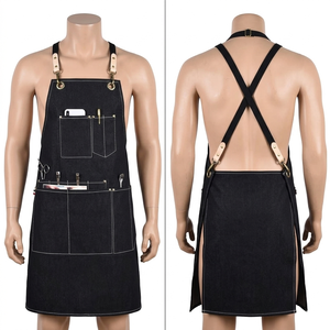 Premium 420 GSM Cotton Denim Barber <b>Apron</b> <b>Black</b> Utility Panel Design Custom Print Embroidery Logo Leather Barber <b>Apron</b> - Product Image 1