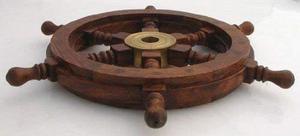 Volante de Barco Vintage con Centro de Latón y Decoración de Madera, Estilo Náutico Pirata - Product Image 2