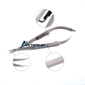 Porte-aiguille manuel Micro Castroviejo pour chirurgie ophtalmique, à poignée à ressort courbée, instrument de microsurgie de précision pour sutures fines - Product Image 6