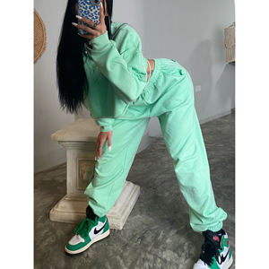 Ensemble de survêtement 2-en-1 uni pour femme, 3 pièces, 100 % coton, comprenant un haut de sport à manches longues, un pantalon de jogging, un débardeur de yoga et une brassière de sport - Product Image 2