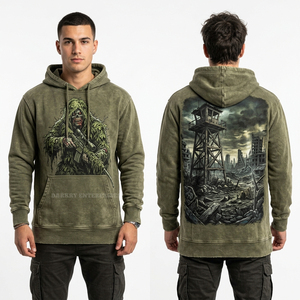 Sweat à capuche personnalisé rouge bordeaux pour homme, imprimé graphique Boucher Zombie, streetwear, molleton de coton épais, coupe oversize - Product Image 4