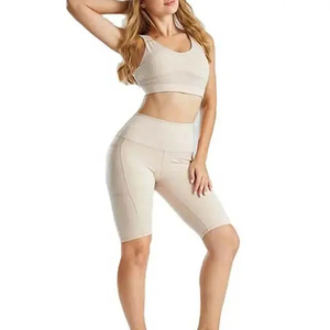 Women's 2-Piece Sports Bra Shorts Set Solid Color Breathable Spandex Knitted <b>High</b> Stretch Above <b>Knee</b> Sporty Workout Activewear - Product Image 1