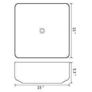 Lavabo Cuadrado de Cerámica Negro de 15''x15'' para Baño, Profundidad de 5.3'' - Product Image 5