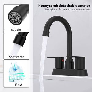 Rubinetto per lavabo bagno nero opaco a 2 maniglie con braccio alto a 360 gradi, rubinetto per lavabo bagno camper da 4 pollici con beccuccio girevole - Product Image 6