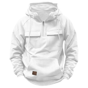 Custom Men Heavyweight Half <b>Zip</b> Anorak <b>Hoodie</b> Oversized Blank Fleece Pullover <b>Hoodie</b> with Double Chest Flap <b>Pocket</b> - Product Image 1