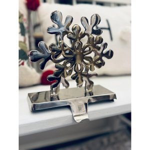 Handicraft Brass Made Christmas <b>Stocking</b> Hangers Snowflake Design <b>Holders</b> for Fireplace Mantle Hooks Silver Color Festive Decor - Product Image 1