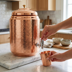 Hammered Copper Water <b>Dispenser</b> Ayurvedic Handcrafted Pure Copper Water Storage Container Traditional <b>Beverage</b> - Product Image 4