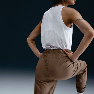 Pantalon Harem en tricot marron pour femme, longueur cheville, avec taille élastique et logo sur la jambe droite, style décontracté pour l'automne - Product Image 6