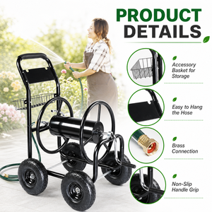 Chariot enrouleur de tuyau de 200 pieds à 4 roues avec panier de rangement pour l'entretien de la maison et du jardin, portable |   Fournitures de jardin ODGGAD018 - Product Image 3