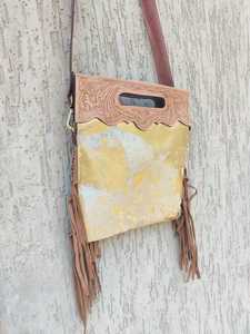 <b>Top</b> Selling High Quality Casual Shoulder Design Zipper Closure Handmade Cowhide With <b>Fringes</b> Tooling Tote Bag For Women - Product Image 4