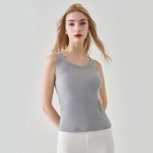 Women Solid O-Neck Ribbed Tank <b>Top</b> Summer Basic Elastic Sleeveless Crop <b>Tops</b> Silk/Cotton Satin Eco-Friendly Front Logo - Product Image 3