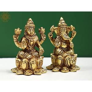 รูปปั้นพระพิฆเนศทำด้วยมือขนาด2นิ้วทำจากทองเหลืองรูปปั้นพระพิฆเนศขนาดเล็กผลิตในอินเดีย - Product Image 4