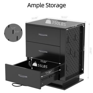 Comodino nero con 3 cassetti sul lato sinistro, con stazione di ricarica LED RGB e porte USB - Product Image 4