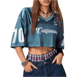 Women's White Mesh <b>Crop</b> <b>Top</b> V-Neck 99 Number Print Star Sleeve Hip Hop Style Breathable Jersey Tank <b>Top</b> - Product Image 3