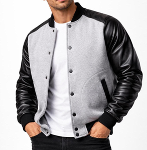 Chaqueta Varsity de Cuero para Hombre con Mangas Color Bronceado, Cuello Camisero, Cierre de Botones, Estilo Preppy, Ropa de Otoño - Product Image 3