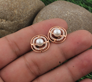 Luxury Rose Gold Plated Pearl <b>Earrings</b> for Women Wholesale AAA Shell Pearl <b>Studs</b> Elegant Bridal Wedding Jewelry - Product Image 4