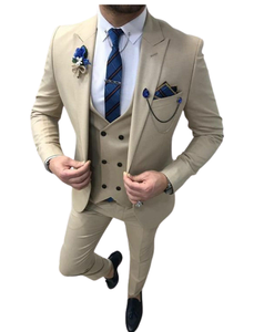 Costume d'affaires trois pièces marron pour homme avec cravate jaune et pochette, col cranté, simple boutonnage, coupe ajustée, tenue formelle - Product Image 4