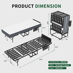 Cama Plegable con Cabecera Ajustable de 75 Pulgadas y Colchón de Espuma Viscoelástica de 5 Pulgadas, Cama Individual Portátil para Personas Altas, Cama Plegable para Invitados que Ahorra Espacio - Product Image 3