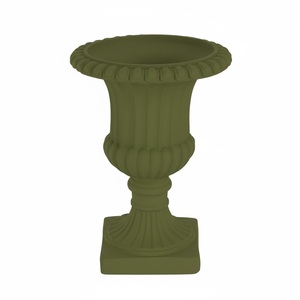 Urne de jardin en métal finition or avec base carrée, jardinière classique d'extérieur pour la décoration de fleurs et de plantes vertes, urne de jardin - Product Image 6