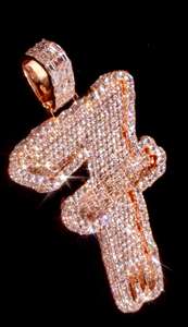 Chunky Two Tone <b>Initial</b> Latter Number Luxury <b>Pendant</b> Round Brilliant Cut VVS1 Moissanite 925 <b>Silver</b> Gold Plated HipHop Gift - Product Image 3