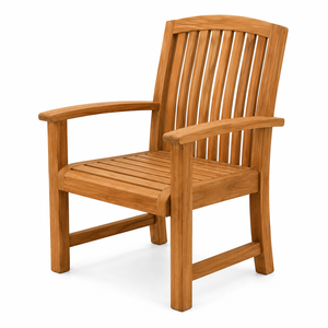 Chaise de jardin extérieure en teck massif, design contemporain, écologique, imperméable, durable, avec dossier à lattes verticales et larges accoudoirs - Product Image 3