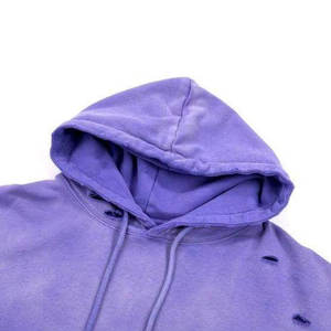 เสื้อฮู้ดดี้ผ้าฝ้ายหนานุ่มแบบดิสเทรส ทรงโอเวอร์ไซส์ ล้างสีแบบแอซิดวอช แต่งดีเทลขาดๆ สำหรับผู้ใหญ่ สวมใส่สบายๆ ในฤดูหนาว สไตล์สตรีทแวร์ - Product Image 4