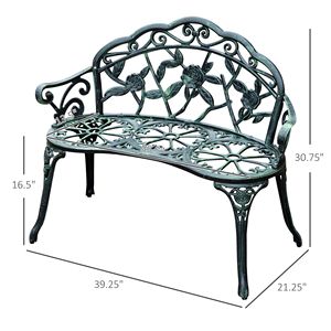 Panca da Giardino Moderna con Design Floreale a Rosa, Sedia a Due Posti in Alluminio Pressofuso Verde Antico per Patio, Parco, Terrazza - Product Image 3