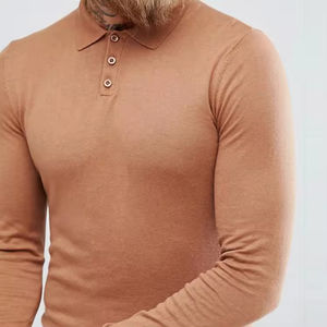 Polo homme sur mesure en toile unie, style trois boutons sur le devant, coupe moderne, manches longues, pour broderie de logo en gros - Product Image 4