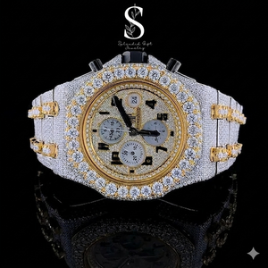 <b>Men's</b> Fashion Automatic Moissanite <b>Watch</b> with Fully Iced Out Diamond Solid Two Tone Stainless Steel Band Quartz Movement Jewelry - Product Image 1
