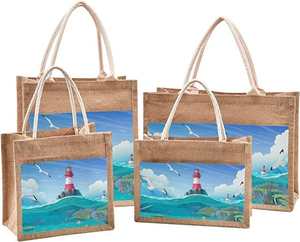 Sacs fourre-tout en toile de jute Paris Dog Tower avec poignées, sacs réutilisables en toile de jute avec fermeture éclair pour les rendez-vous et le travail - Product Image 6