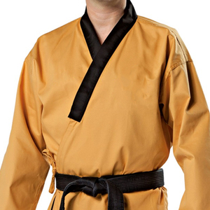 Uniforme de Taekwondo Premium Personalizado para Hombre, Top Dorado, Pantalones Azul Marino, Dobok, Traje de Entrenamiento de Artes Marciales, Venta al Por Mayor OEM - Product Image 5