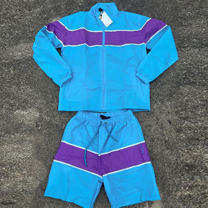 Conjunto de Chaqueta Cortavientos y Pantalones Cortos con Bloques de Color Personalizados, Ropa Deportiva Ligera Unisex, OEM, Marca Privada, Estilo Urbano, Listo para el Verano - Product Image 1