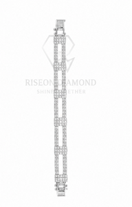 Pulsera geométrica contemporánea en oro blanco de 18 quilates con eslabones rectangulares incrustados de diamantes, diseño de joyería de moda de lujo moderno. - Product Image 3
