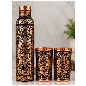 Ensemble de bouteilles d'eau en cuivre minimalistes avec motif floral, vaisselle classique pour la maison, écologique, sans BPA, portable pour les voyages - Product Image 4