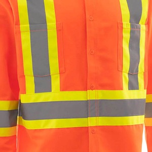 Chemise de travail à manches longues orange haute visibilité avec bandes réfléchissantes, vêtements de sécurité pour les travailleurs du bâtiment - Product Image 4