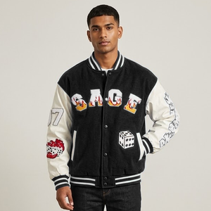 Veste de baseball d'hiver en toile avec logo personnalisé brodé en chenille, manches en cuir de haute qualité et patch en chenille sur mesure - Product Image 5