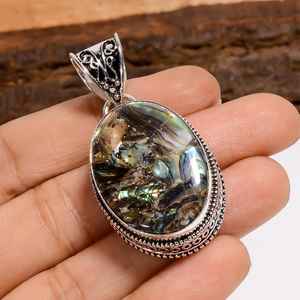 Pendentif en coquille d'ormeau et pierres précieuses, argent sterling 925, fait main, bijoux bohèmes, cadeau pour femmes et filles - Product Image 4