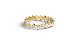 18K Solid Gold Ring Double Row Round Diamonds Ring Wide Zig Zag Eternity <b>Cluster</b> Band Gift for Her Fine Jewelry for Women - Product Image 1