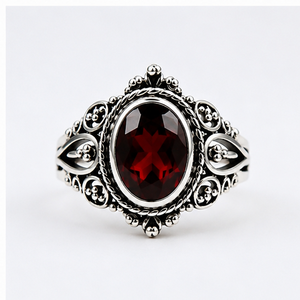 Red Garnet Sterling <b>Silver</b> <b>Ring</b>, Oval Garnet <b>Ring</b>, 925 <b>Silver</b> <b>Statement</b> <b>Ring</b>, Vintage Boho Gemstone Jewelry, Gift for Her - Product Image 3