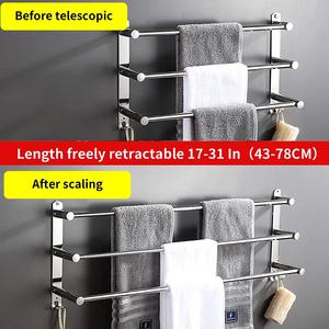 Stainless Steel Foldable Towel Rack Wall Mounted Double <b>Shelf</b> with Telescopic <b>Bar</b> Polished Bathroom Organizer - Product Image 5