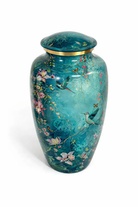 Custom Aluminum Cremation Urn Decorative Ash Vessel Floral Bird Pattern Adult <b>Memorial</b> <b>Keepsake</b> - Product Image 2