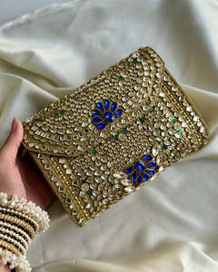 NEHA ENTERPRISES Luxury Handmade <b>Mirror</b> Mosaic Kundan Clutch Purse <b>Crystal</b> Stone Multifunction Wedding Bridal Evening Ladies - Product Image 1