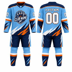 Conjunto de Jersey de Hockey Personalizado MEGAMAPLE, Azul Claro, Azul Marino, Naranja, Impresión por Transferencia de Calor, Nombre del Club, Número del Jugador 00, Todas las Temporadas - Product Image 1