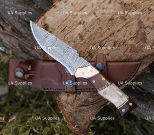 Couteau de chasse OEM UA Supplies en acier Damas forgé à la main, pointe clip, manche en bois de rose et cuivre, longueur personnalisable, survie en extérieur - Product Image 6