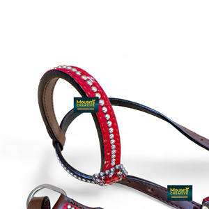 Conjunto de cuello de pecho y cabeza de cuero metálico rojo: tachuela occidental de piel de vaca argentina - Product Image 3