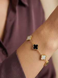 Luxe Dual <b>Clover</b> <b>Bracelet</b> _ Anti-Tarnish Gold <b>Bracelet</b> for Women - Product Image 2