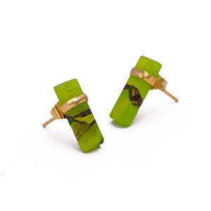 Pendientes de Barra Rectangular de Jade Peridoto Natural de Mohave, Acabado en Oro Latón, Hechos a Mano, Modernos, Minimalistas, Geométricos, para Mujer - Product Image 2