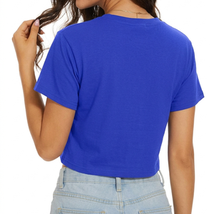 Camiseta corta 100% algodón para mujer, manga corta, cuello redondo, para salir, uso diario, con logo personalizado, camiseta corta deportiva. - Product Image 6