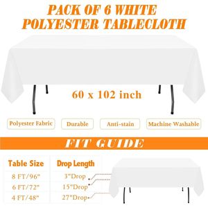 Set di 6 Tovaglie Rettangolari Bianche 60x102 Pollici in Poliestere Antipiega per Tavoli da 6 Piedi - Product Image 2